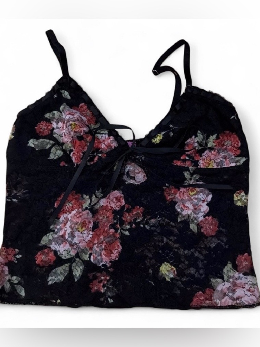 Edikted Black Lace Floral Camisole with Pink & Red Roses